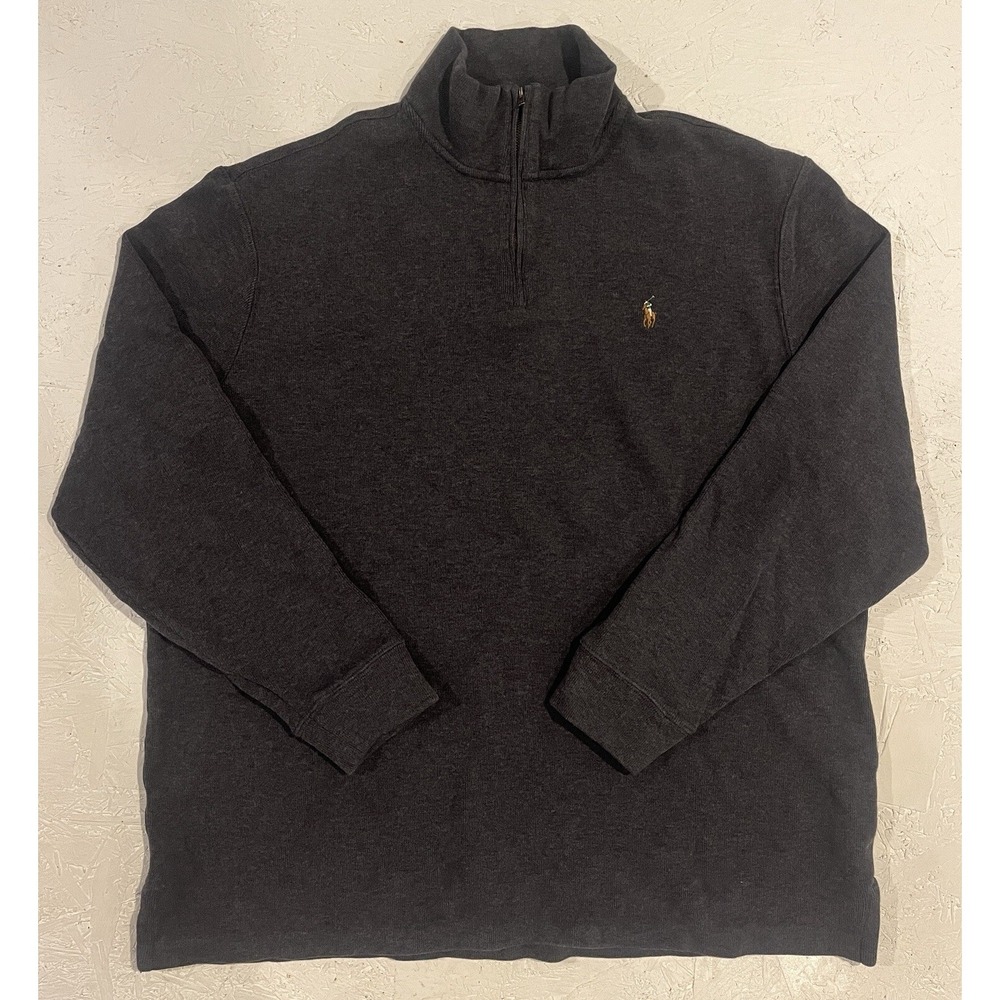 Polo Ralph‎ Lauren Sweatshirt Men's 2XL 1/4 Zip Pullover Sweater Gray Knit